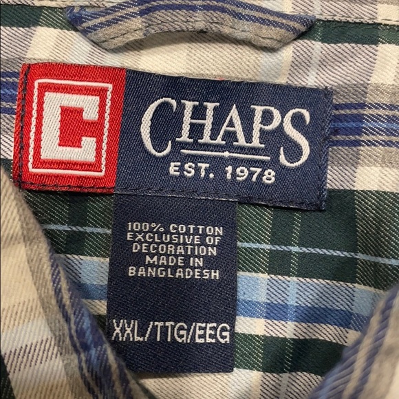 Chaps long sleeve shirt, blue/green plaid. Long sleeve button down.  Size XXL - Picture 2 of 4